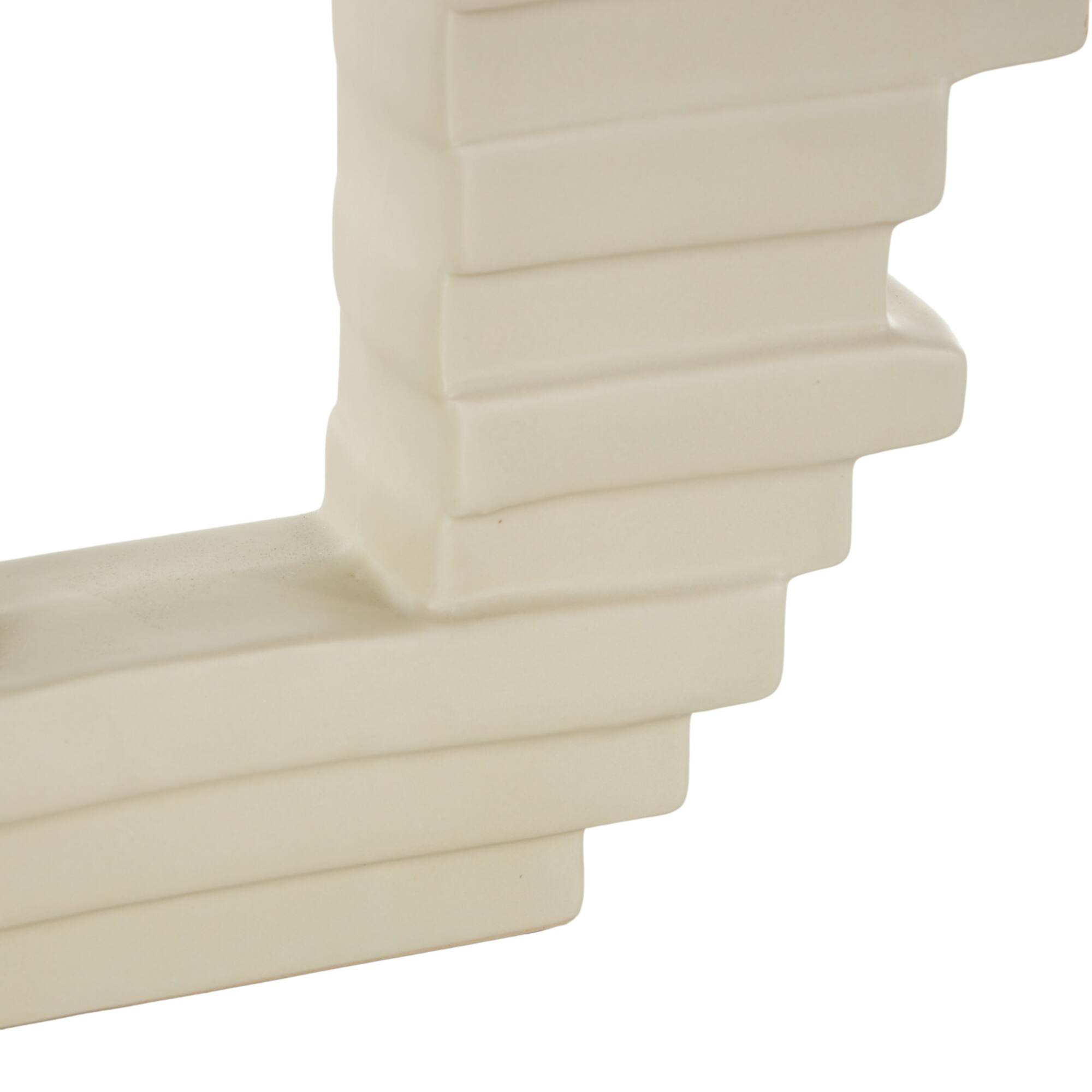 13" Cream Ceramic Abstract Decorative Vase with Rectangular Center Cutout